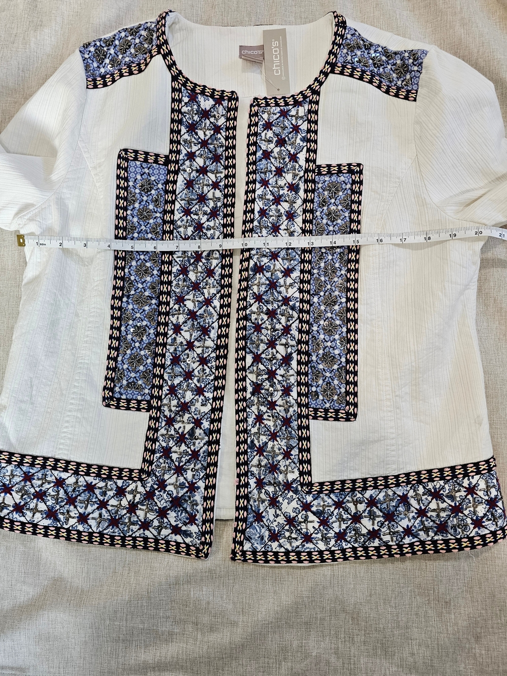 Chico's NWT Women Embellished  Open Front Jacket Size 2 (US Size 10) - Picture 3 of 8